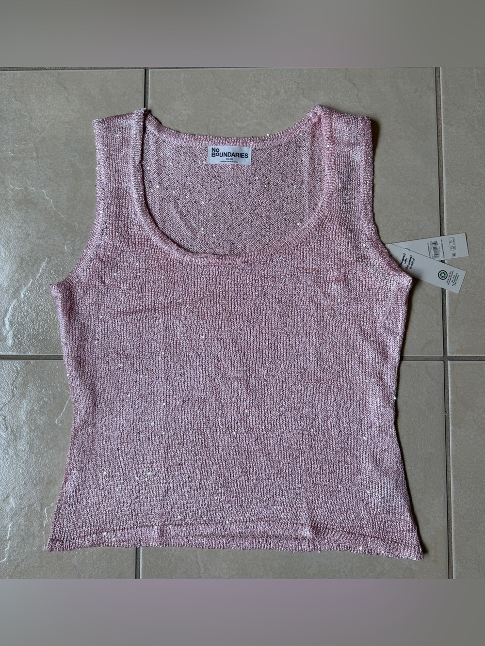 No Boundaries Pink Sequin Sweater Tank Top Knit Sleeveless Blouse XXL 20